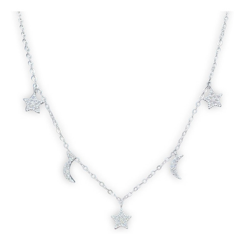 Collar Lunas Estrellas Colgantes Circones Plata 925 + Caja 