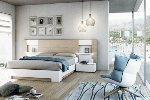 Imagen 4 de 4 de Cama Doble Madera Lacada Con Mesas De Noche Ref: Capuchino