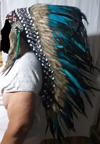 Penacho (apache) Indio Americano Mediano Plumas De Gallo