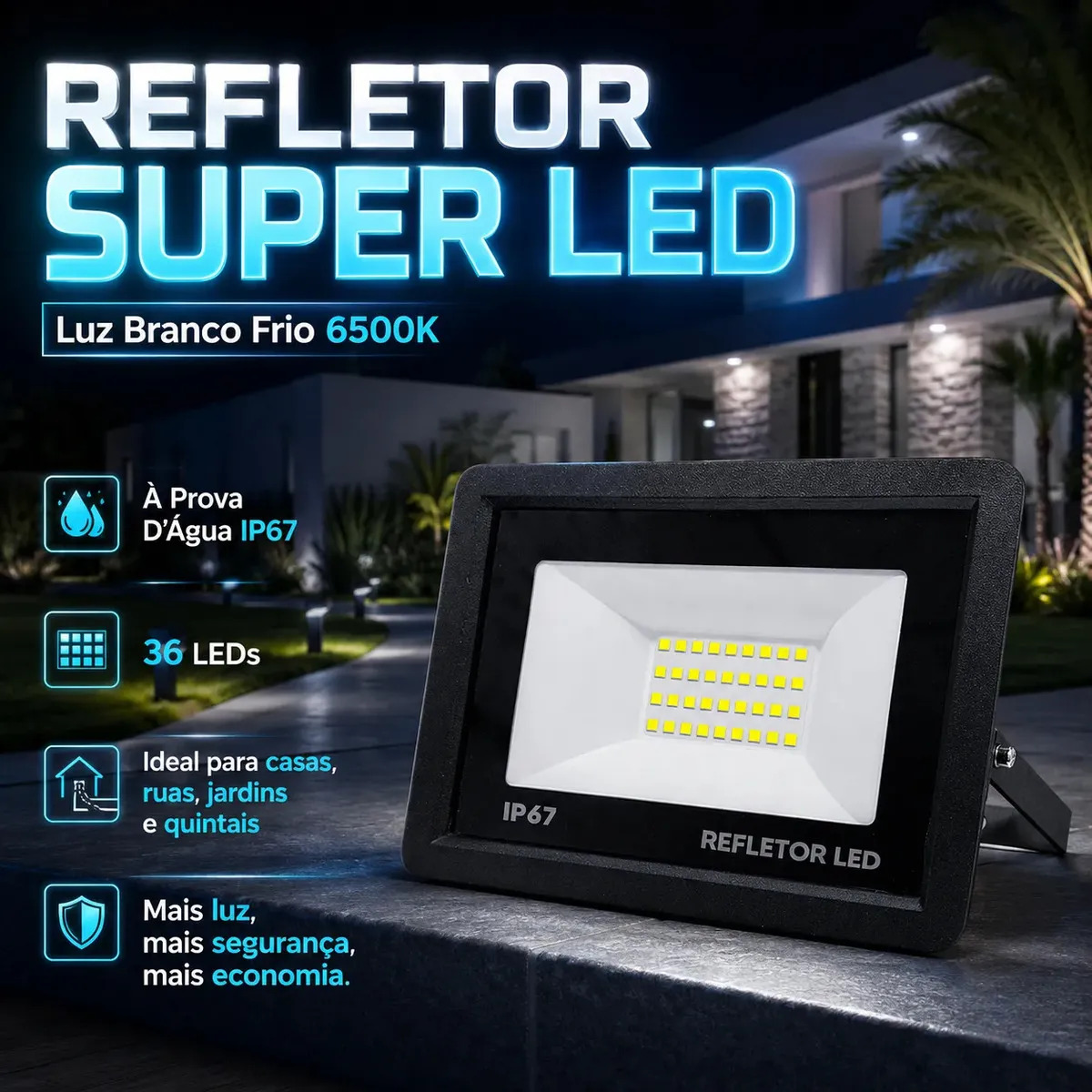 Kit 5 Refletores LED 100W IP67 à Prova D'Água 6500K Branco Frio Bivolt — foto 1 de 3