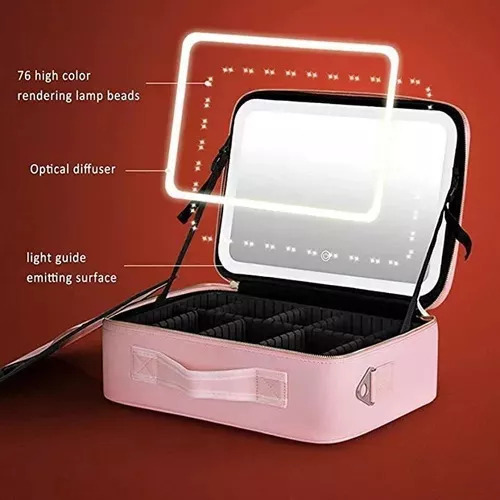 Bolsa De Maquillaje Con Espejo Y Luz, Organizador De Viaje [