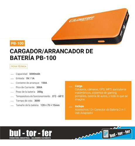 Imagen 5 de 7 de Cargador Batería Arrancador Auto Lusqtoff Pb-100