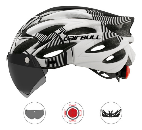 Casco De Ciclismo De Montaña Con Lentes, Ala Y Luces Trasera