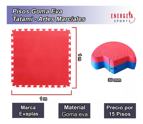 Kit 15 Pisos Goma Encastrable 1x1m 30 Mm Judo Jiu Jitsu Tkd
