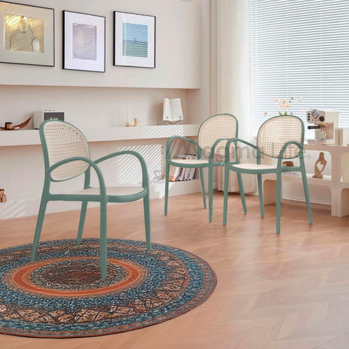 Magma Life Sillas para Comedor Centauri: Juego de 4 Elegantes Sillas de Plástico de Polipropileno Resistente y Descansabrazos ¡Estilo y Durabilidad en Perfecta Armonía! (Verde con Beige)