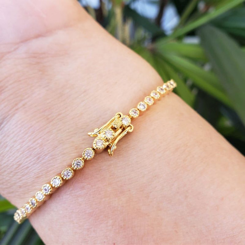 Pulseira Riviera Com Zirconias Banho De Ouro 18k 3745