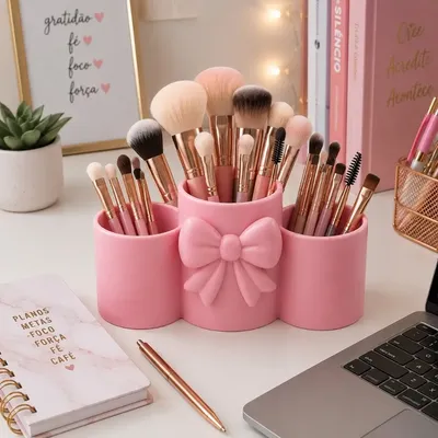 Porta Pincéis Maquiagem Organizador Mesa Porta Canetas Laço