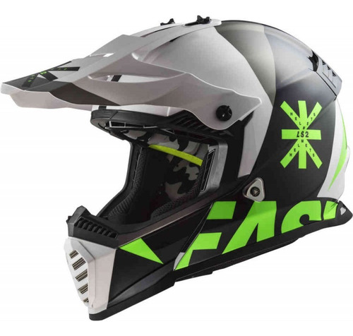 Casco Cross Ls2 Mx437 Evo Heavy/negro Blanco