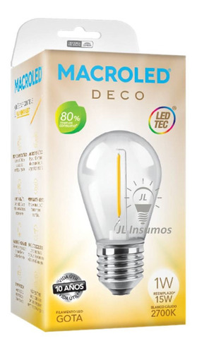 Lampara Led Gota Filamento 1w E27 Vintage Luz Calida