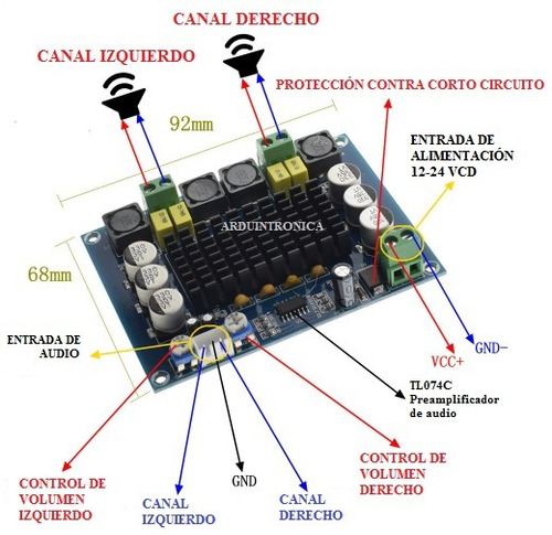 Amplificador Digital Tpa3116 120w 2 Canales 12-24v