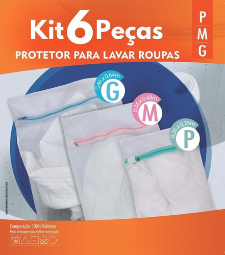 Kit 6 Sacos Saquinhos Com Ziper P Lavar Roupa Delicada P/m/g Cor Variada