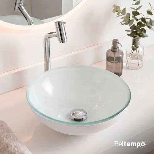 Cuba Pia De Apoio Sobrepor Vidro Redonda 30 cm Branca Banheiro Lavabo Beltempo Bt-4030