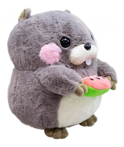 Ardilla de peluche con forma de castor gris comiendo sandía, 21 cm, hermosa