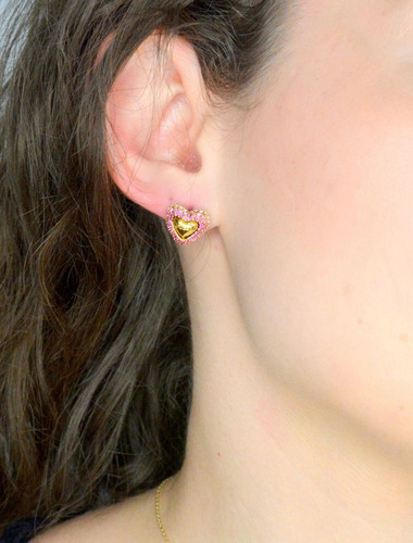Aretes Guess Beloved Rosa Dorado Corazon Mujer