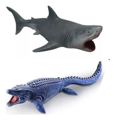 Dinossauros Tubarão E Mosassauro Grande Brinquedo Vinil