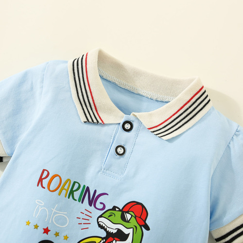 Conjunto De 2 Piezas De Algodón Con Estampado De Dinosaurio Azul 18-24 M