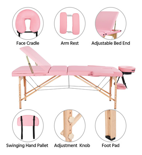 Mesa De Masaje Portátil Altura Ajustable 3 Caras Plegables R