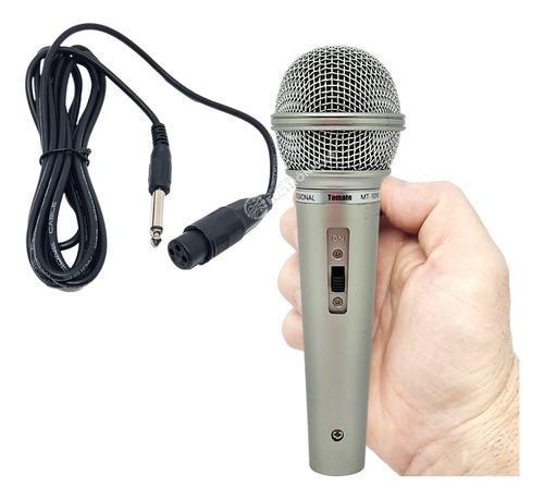 Microfone Dinâmico Unidirecional Profissional Super Potente Cor Prata