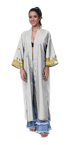 Kimono Haori Longo Oriental Dragão Oni Japonês Japão Carpa