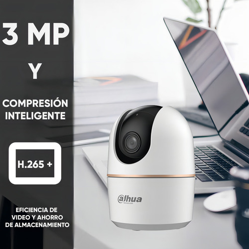 Dahua Cámara Ip Domo Motorizado Wifi Resolución 3mp Detección De Humanos Y Mascotas Por Ia Ir De 10m Wifi 6 Audio Bidireccional Alarma Ranura De Microsd Seguimiento De Objetos Vista 360 Color Blanco