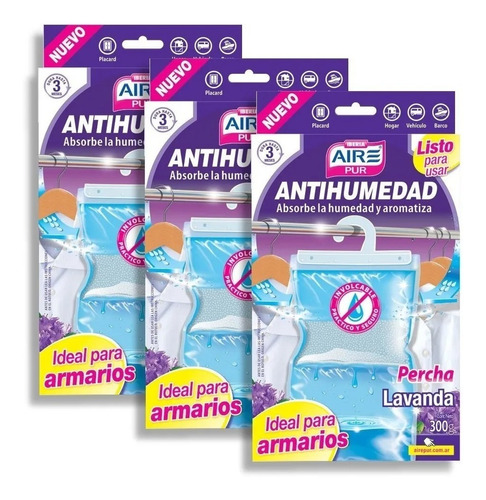 Antihumedad Percha Aroma Lavanda Aire Pur Pack 3un.