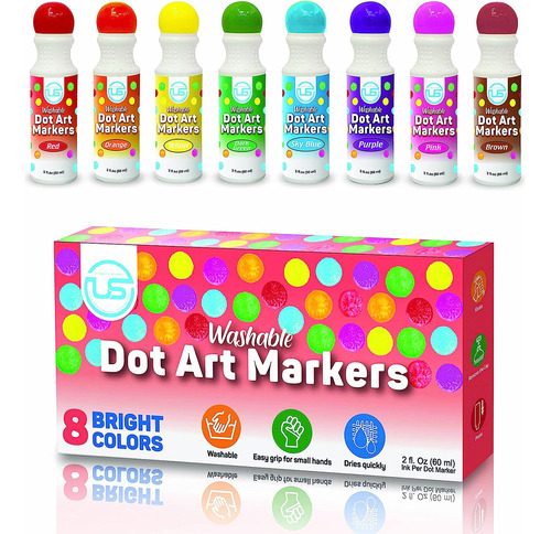 8 Marcadores Lavables 8 Colores Dot Art Markers