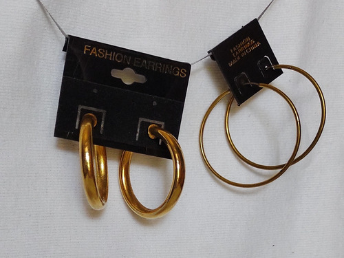 X2 Aros Argolla Dorados Y Bronce Bijou Vintage 