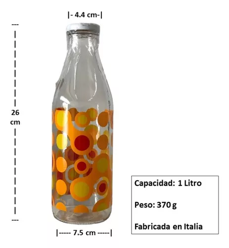 Botella vidrio de 1 litro X22 unidades con tapas jugo tipo lechera -  CRISTAL PACK®