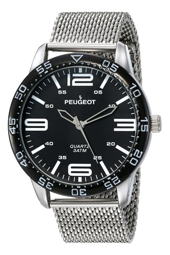 Reloj Hombre Peugeot 2049bksl Cuarzo Pulso Plateado En Acero