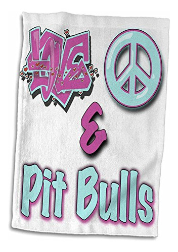 3d Rose Love Peace And Pit Bulls En Azul Y Morado Toall