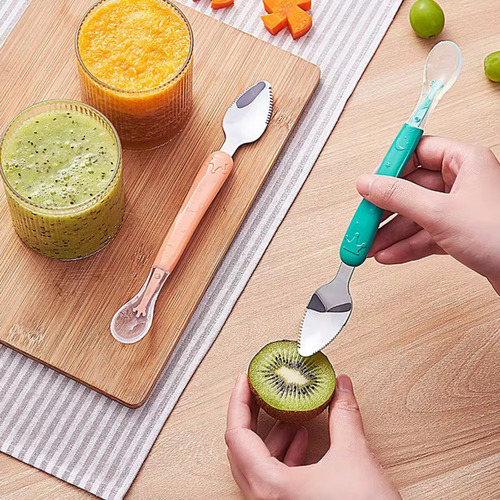 Cuchara Bebé Silicona Para Alimentos De Doble Cabeza Chufi Celeste