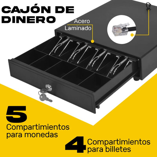 Cajón De Dinero Metálico Gutstark 4 Billetes 5 Monedas Rj11 (Usado)