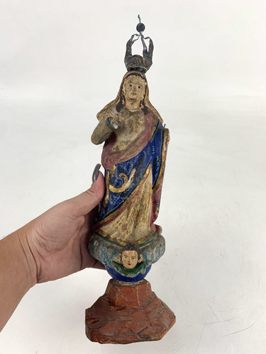 Imagem 3 de 9 de Antiga Santa Nossa Senhora Madeira Olho Vidro