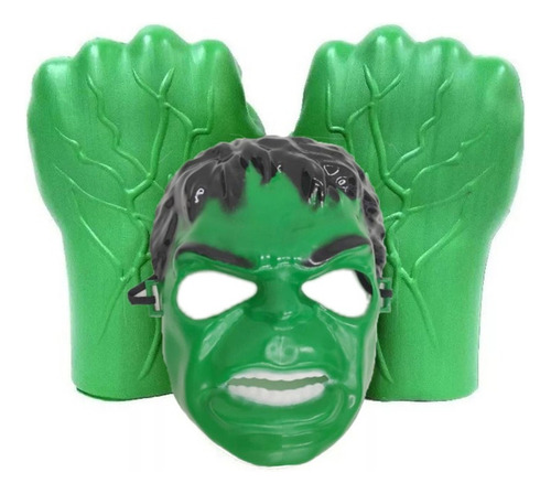 Par Soco Punho Plástico Infantil Hulk + Máscara Rígida Luxo