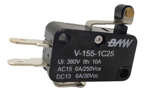 Microswitch Por Palanca Corta Con Roldana Baw V-155-1c25 Color Negro