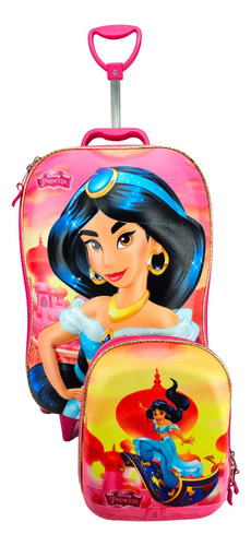 Mochila De Rodas Princesa Jasmine Lancheira Maxtoy 3855jm23 Cor Rosa