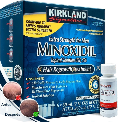 Imagen 1 de 6 de Minoxidil 5% Para 6 Meses + 1 Mes Gratis Foligain | Sellados