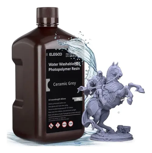 Resina 3D Lavable Con Agua - 1000 G, Color Gris, Para Impresoras LCD/SLA/DLP, Alta Precisión Y Baja Viscosidad