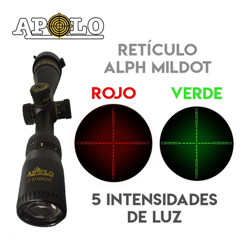 Imagen 6 de 10 de Mira Telescopica Apolo 3-9x40 Anti Recoil Zoom Paralaje