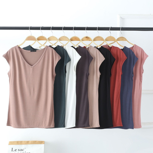 Camiseta Modal Sin Mangas Con Cuello En V Para Mujer