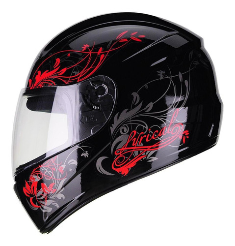 Capacete Moto Feminino Fly F-9 Lyrical Cor Preto Brilhante Vermelho Tamanho do capacete 58