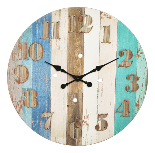 Reloj De Pared Madera Multicolor, Numeros Metal Corrugado