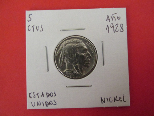 Antigua Moneda 5 Centavos Estados Unidos Nikel Año 1928