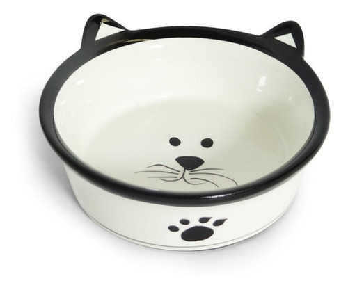 Comedouro Porcelana Carinha Gato Preto A030b