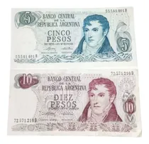 Comprar 2 Billetes Argentina 5\u002F10 Pesos D. Ley 18188 Unc