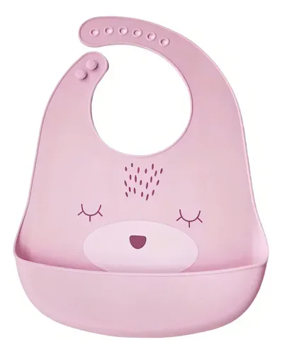 Babador De Silicone Passear Com Bolso Bebê Sem Bagunça Cor Rosa Rostinho Tamanho Único