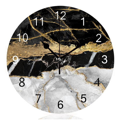 Reloj Pared Rustico Silencioso Tictac Textura Marmol Dorado