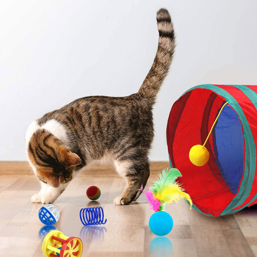 Juego 22pk Túnel De Gato Plegable Juguete Mascota Pluma Bola