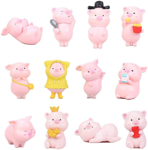 12 Piezas  Pig Figure Animal Toys Set Cake Topper Micro...