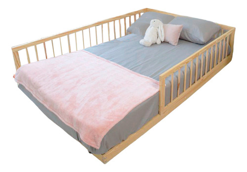 Cama Cuna Matrimonial Montessori Con Barandales De Madera